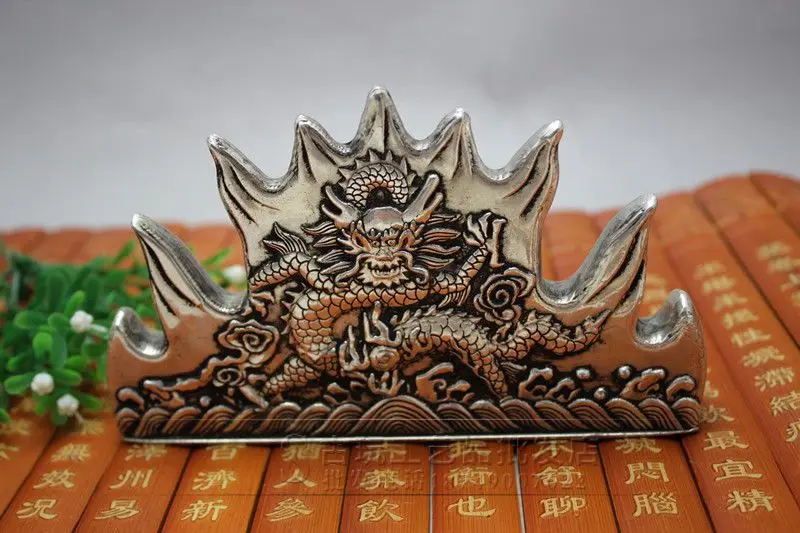 

Miscellaneous copper ware collector's stock three-dimensional double-sided dragon patterned white copper pen holder