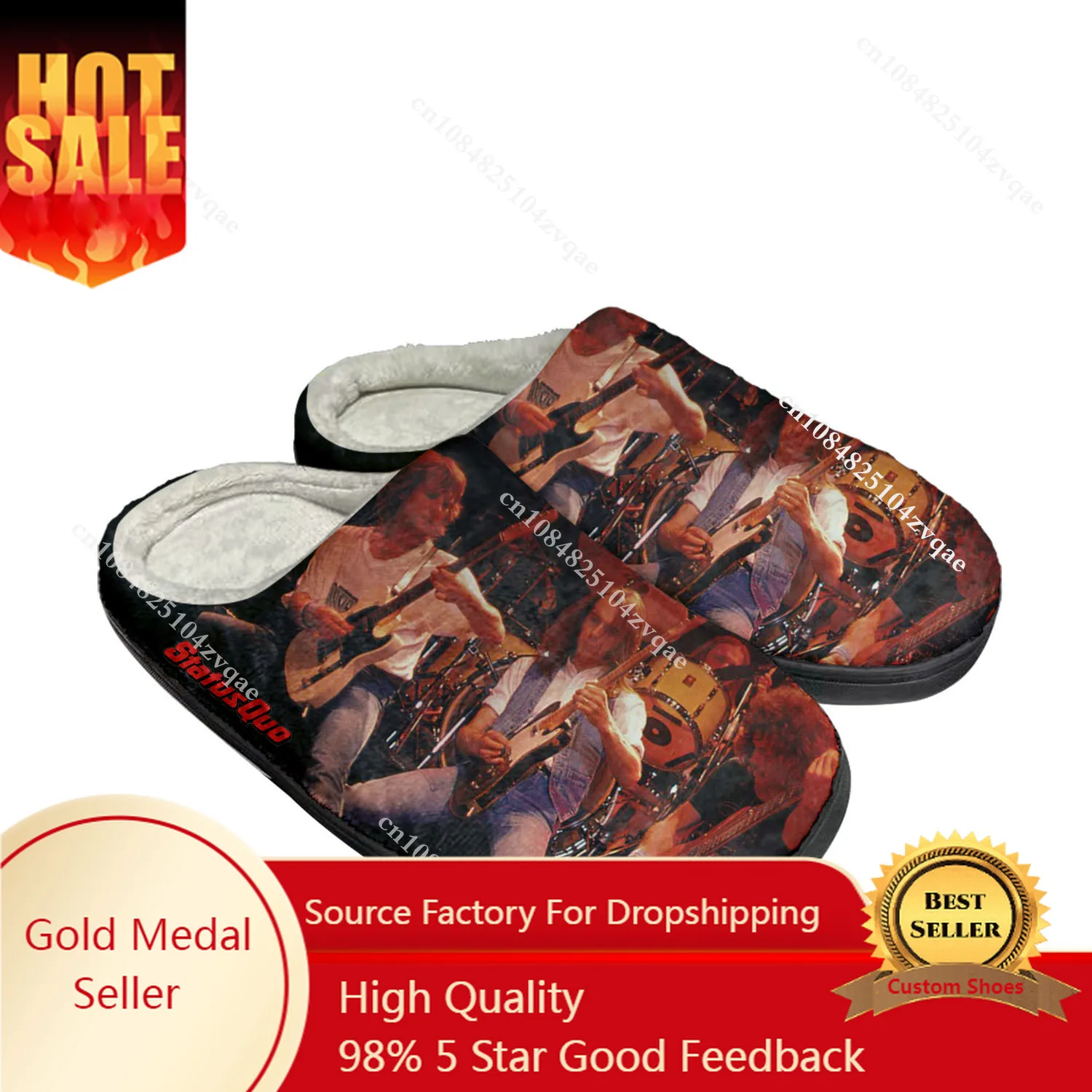 Status Quo Rock Band Fashion Home Cotton Custom Slippers Mens Womens Sandals Plush Bedroom Casual Keep Warm Shoe Thermal Slipper