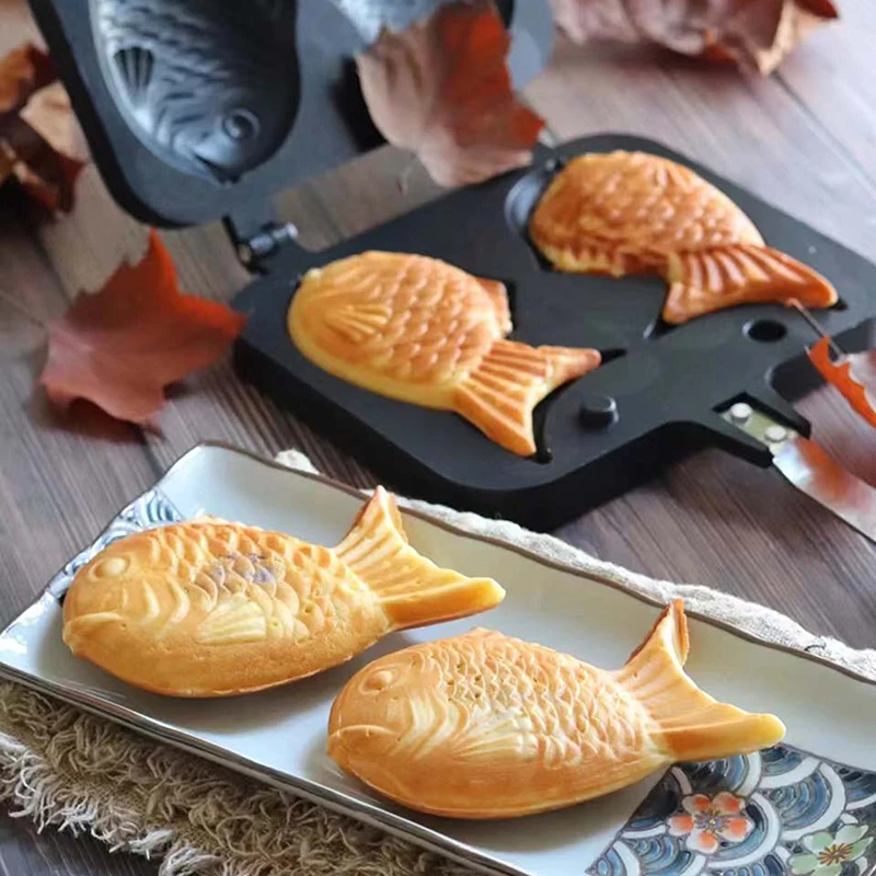 

Кухонная японская вафельница Taiyaki в форме двойной рыбы, горячий десерт, форма для выпечки вафель в японском стиле, двойная сковорода, форма для вафель в сковороде