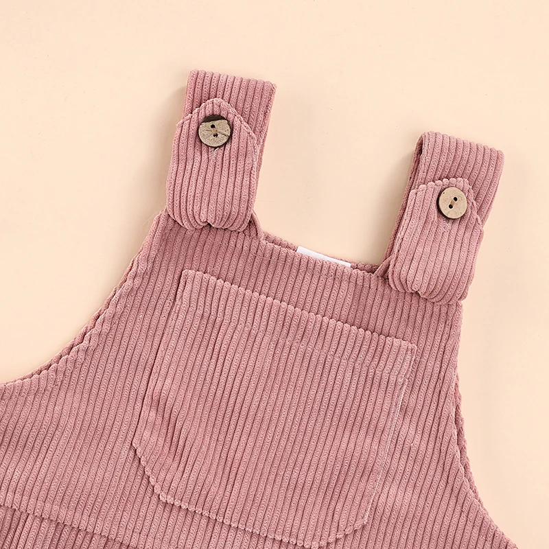 

Toddler Infant Baby Girl Boy Corduroy Bib Overalls Suspender Pants Solid Color Sleeveless Jumpsuit with Pocket