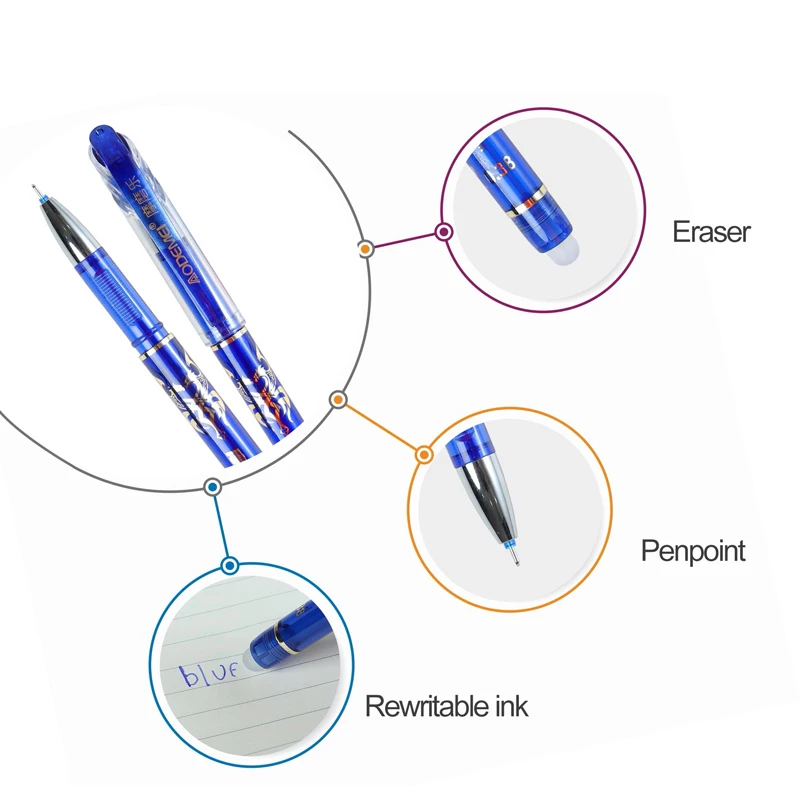 Erasable Gel Pens Black Blue Refill Rod 0.5mm Ballpoint Pen Washable Handle School Office Writing Supplies Stationery 57Pcs/Set