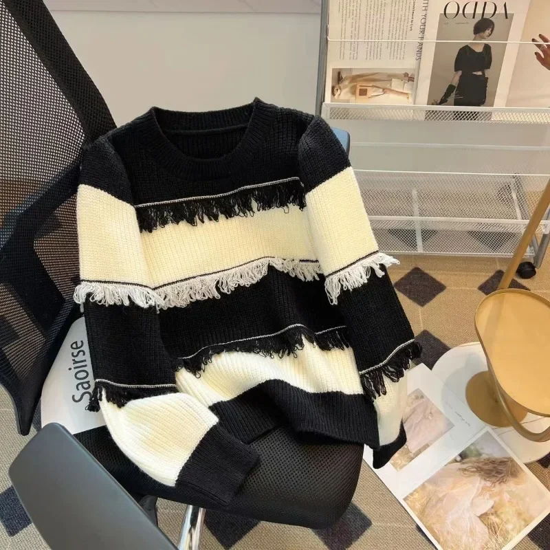 

Casual Loose Women's Sweaters Knitwear FASHION Jumpers Autumn/Winter Clothing Stripes Cashmere Spliced Women Pullovers