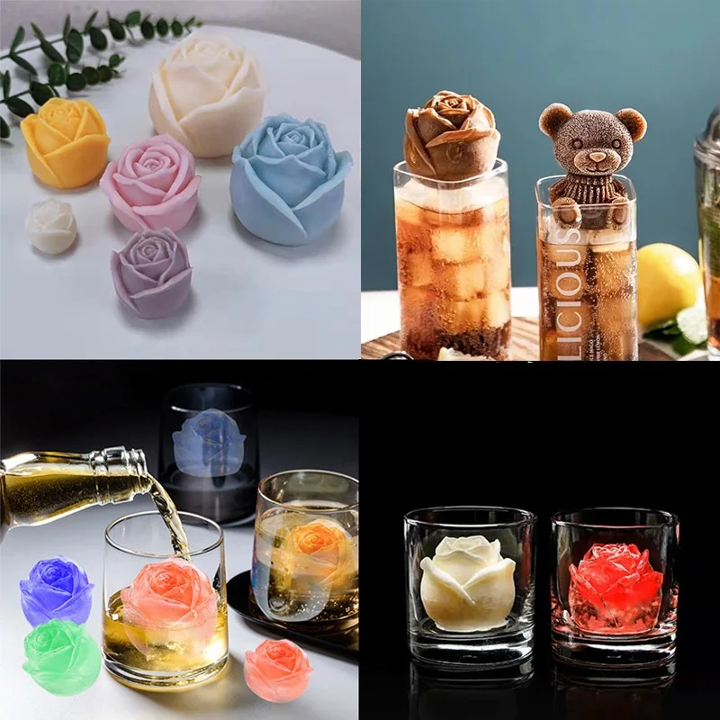 Silicone Teddy Bear Ice Cube Mold  Ice Cube Mold Silicone Rose - 3d Ice  Cube Maker - Aliexpress