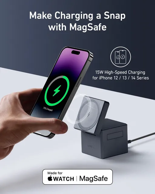 Anker 3-in-1 MagSafe Charger Stand Cube with MagSafe15W Max Fast Charging Stand Foldable Wireless Charger for iPhone15 - Hình ảnh 2