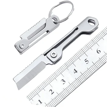 1Pc Outdoor Camping Supplies Stainless Steel Folding Knife Mini Square Head Keychain Pendant Portable Pocket Knife Hiking Tools
