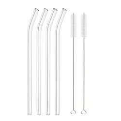 Eco - Friendly Glass Straws with Cleaning Brush - Reusable Drinkware Accessory for Smoothies and Cocktails (4pcs Bent)