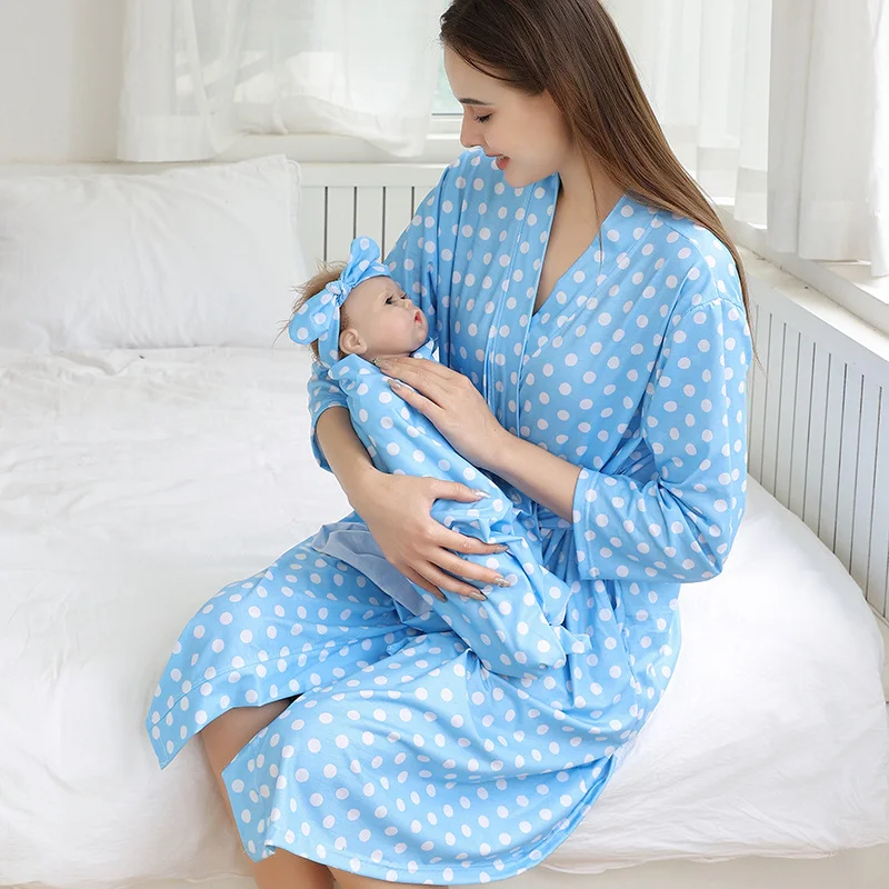 

Mother-To-Be Pregnancy Pajamas Baby Swaddle Wrap Blanket Headband Hat 4 Pcs Set Mom Nursing Pregnant Sleepwear Nightgown Dresses