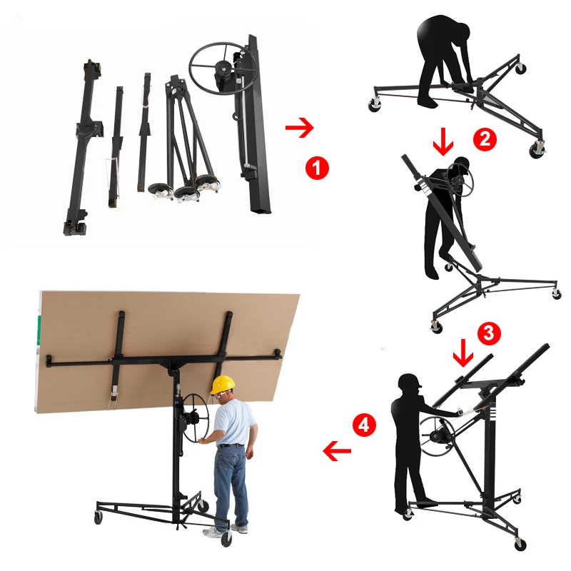 【Breeins】16FT Rolling Drywall Lifter Panel Hoist Jack Tool Heavy Tools