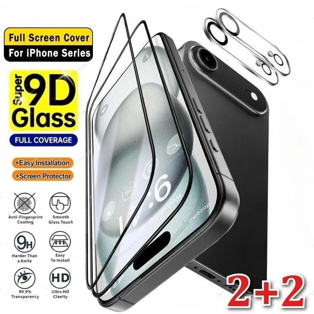 4-in-1 Ultra-Klarer Displayschutz für iPhone 17 16 15 14 Pro Max Air Kameralinsen-Glas für iPhone 13 12 11 Pro Mini 16 15 Plus