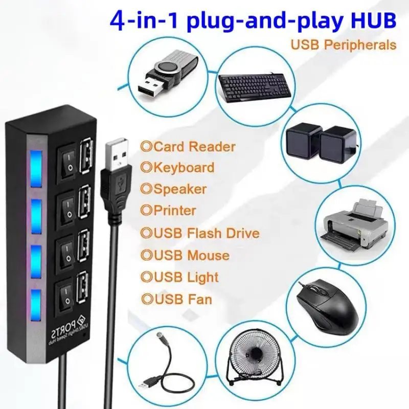 4Port/7Port USB Adapter For Multi Port Use Power Adapter Extender USB 2.0 PC Accessories Mobile Phone Laptop