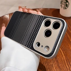 Luxury Carbon Fiber Texture Shockproof Phone Case - Plated Hard PC Cover - iPhone 15 Plus (Black)