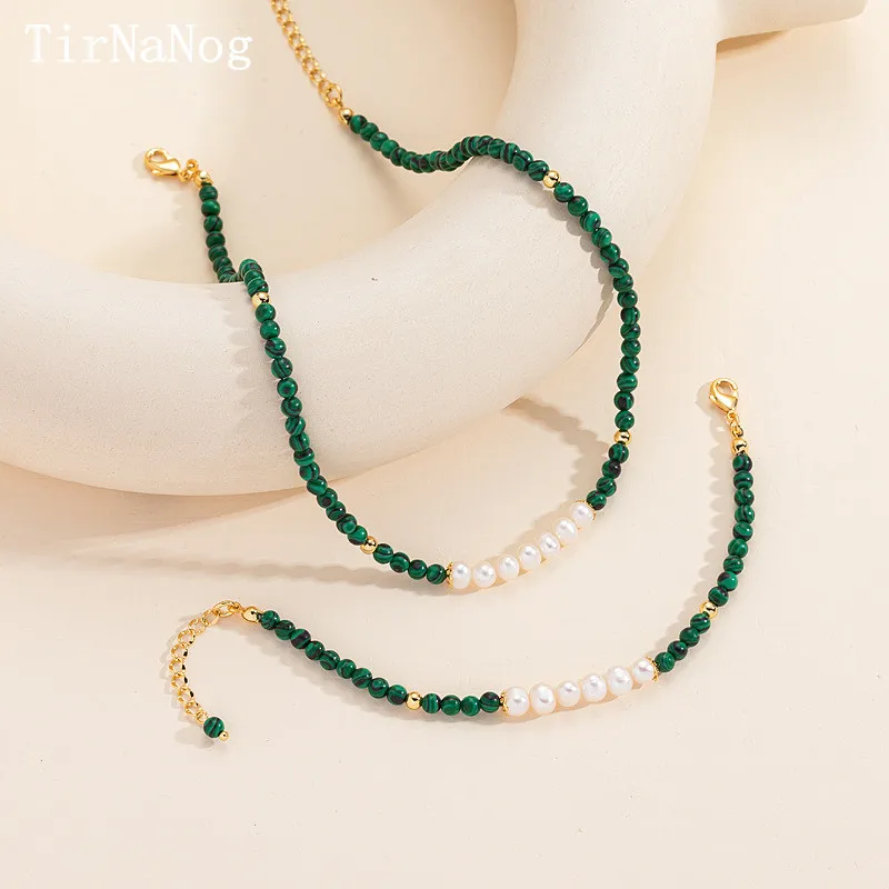 

European And American Fashion Baroque Natural Freshwater Pearl Necklace Malachite Green Contracted Grace Clavicle Necklace