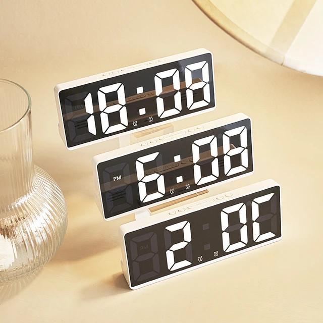 Reloj de mesa Digital LED con Control de voz, reloj despertador con  teperatura, despertador, hora nocturna, 12/24H - AliExpress