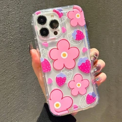Pink Floral Strawberry Clear Shockproof Phone Case with Airbag Protection for iPhone 17 Pro Max (1)