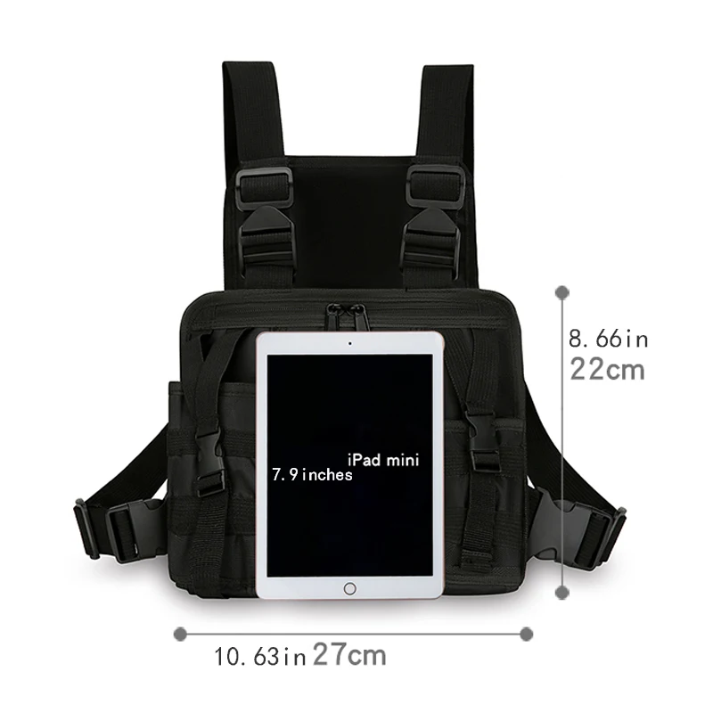 Men's and women's running vest tactical chest bag, suitable for outdoor functional sports (black), suitable for various differen