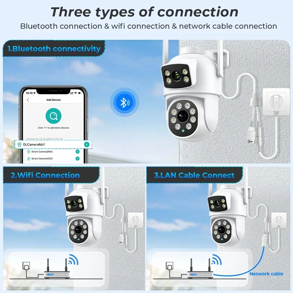 4K 8MP PTZ WIFI Dual Lens Dual Screen IP Camera Outdoor 4MP HD Auto Tracking Security CCTV Surveillance ICSee security camera