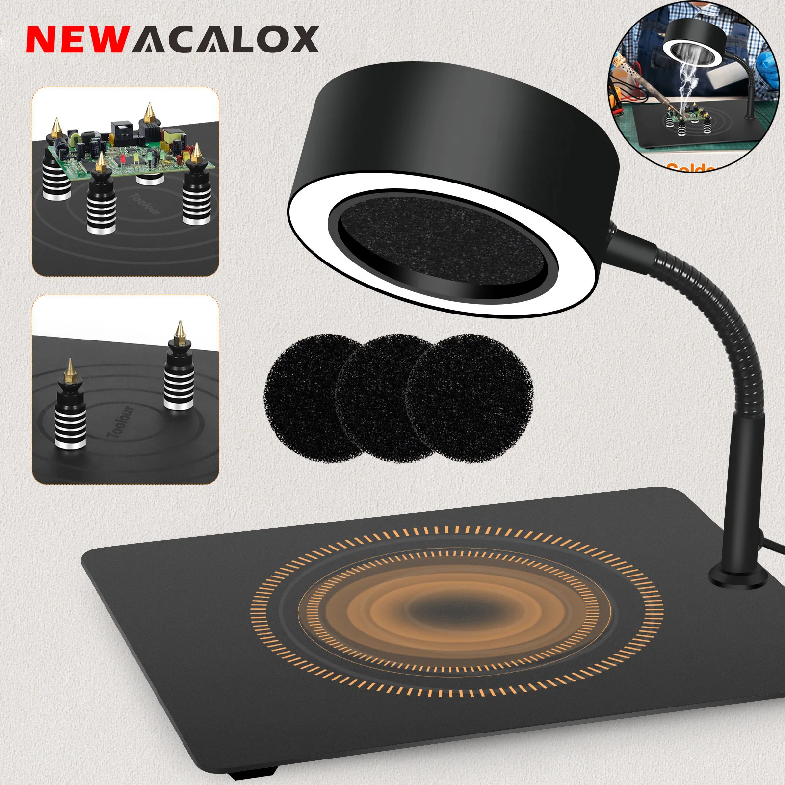 NEWACALOX 3300L/min Welding Smoke Exhaust Fan PCB Holder Metal Flexible Arm Soldering Repair Helping Hands Welding Station 100 meters 4mm dia pvc welding rod floor glue reel roll flexible semi rigid dark green