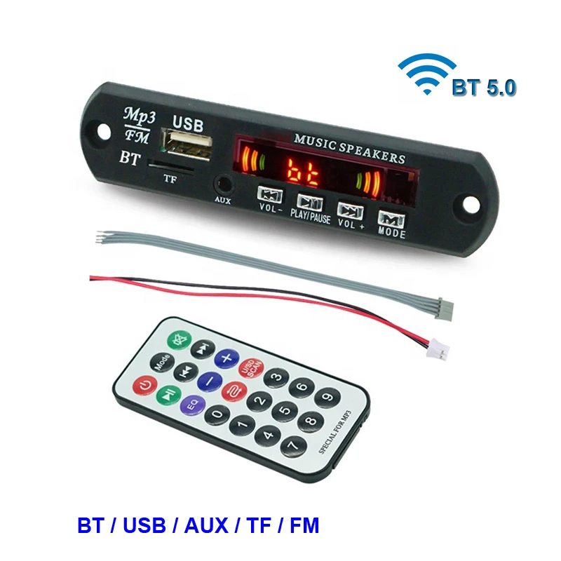 Tablero decodificador Bluetooth MP3 para coche, Floor88, módulo de  decodificación de audio inalámbrico Bluetooth con control remoto,  compatible con tarjeta TF SD/USB/WMA AUX FM Radio para altavoz u otros  aparatos : 