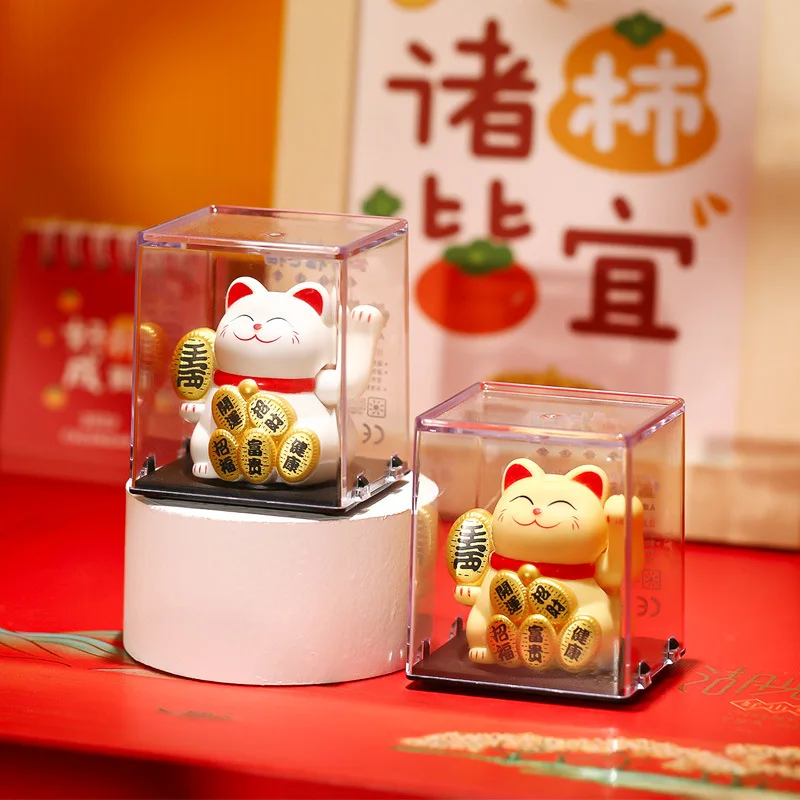 Solar Powered Maneki Neko Lucky Cat Welcoming Chinese Lucky Cat Waving Hand Beckoning Fortune Cat Figurines For Home Decor 2