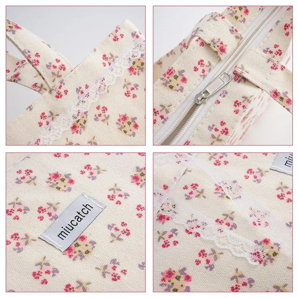 New Korean Large Capacity Floral Canvas Tote Bag Mori Floral Shoulder Bag Unique Design For Women Casual Outfit Model I8F0