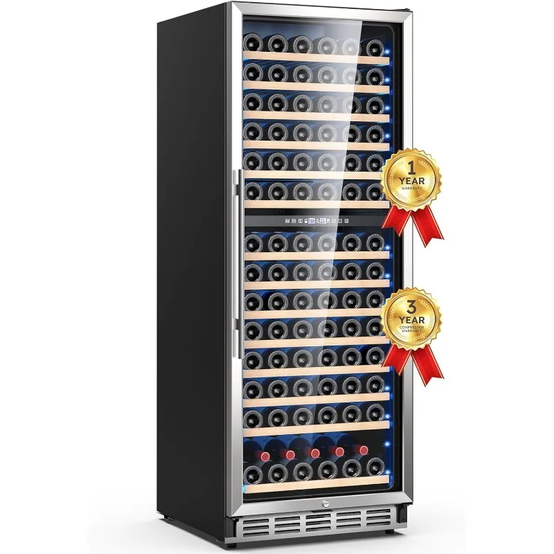 Wine Dual Zone Wine Fridge Freestanding Built-in Wine Cooler with Precision Thermostat, Full Extension Beechwood