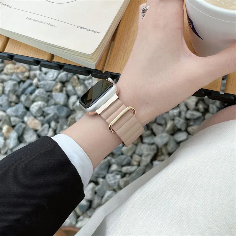 Elegant Leather Magnetic Strap for Smartwatch - Women's Fashion Bracelet