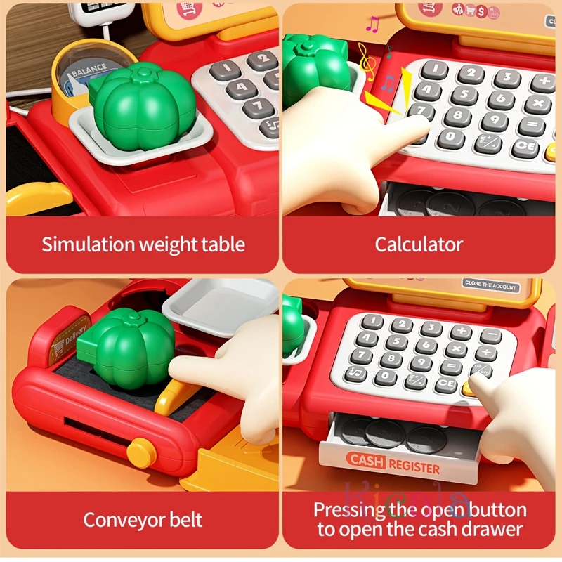 Kids Shopping Cash Register Toys Mini market Receiver Set Simulation Food Calculation Checkout Counter Toy Christmas Gifts 4