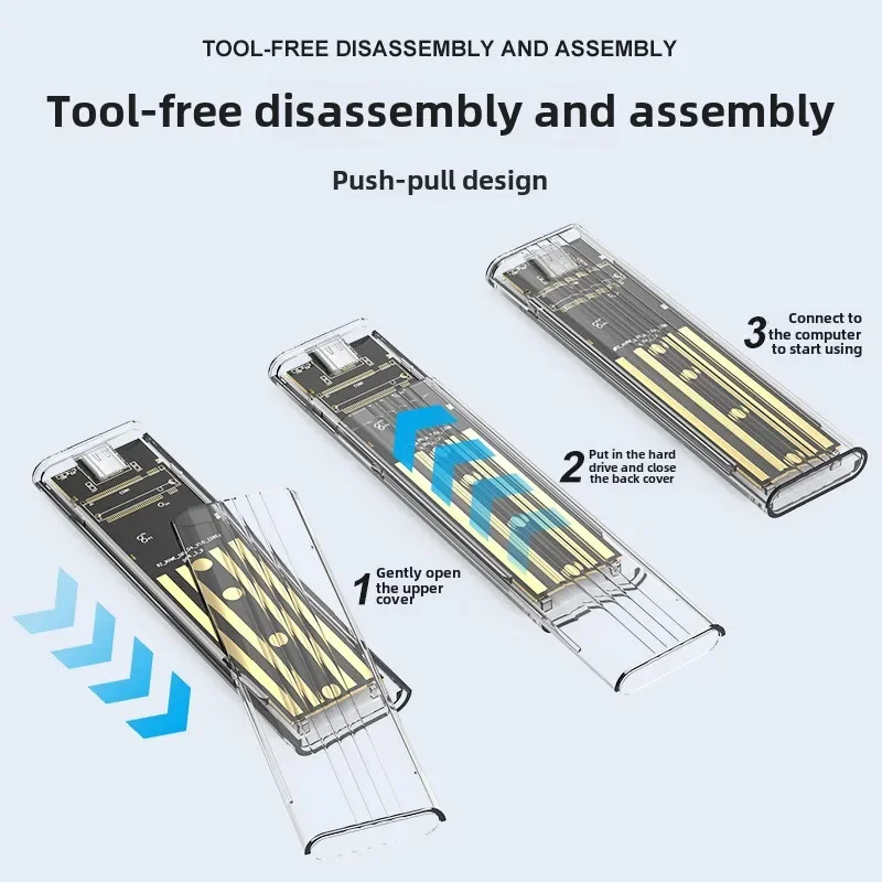 M.2 NVME PCIe NGFF SATA SSD Case USB3.1 Gen1 10Gbps TypeC Transparent SSD Enclosure External Adapter for 2230/2242/2260/2280
