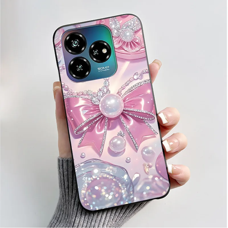 Black Soft Silicone Case with Cute Flower Cartoon Design