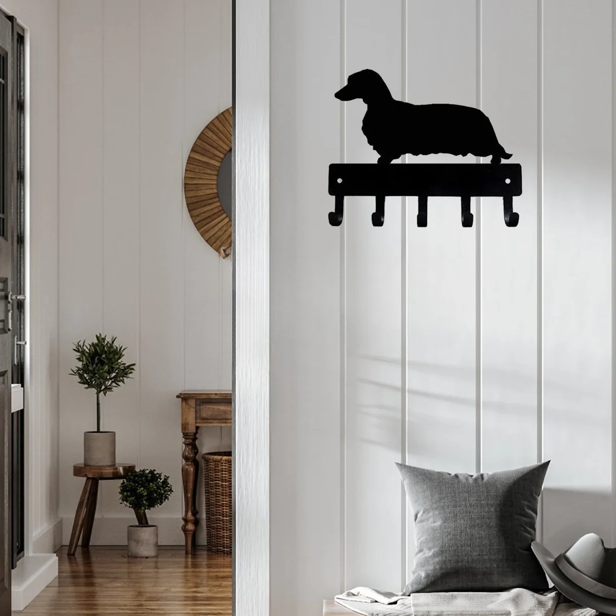 Longhaired Dachshund Dog - Key Hooks & Keychain Holder - 6 inch Metal Wall Art -Perfect Gift for Dachshund Lovers 6