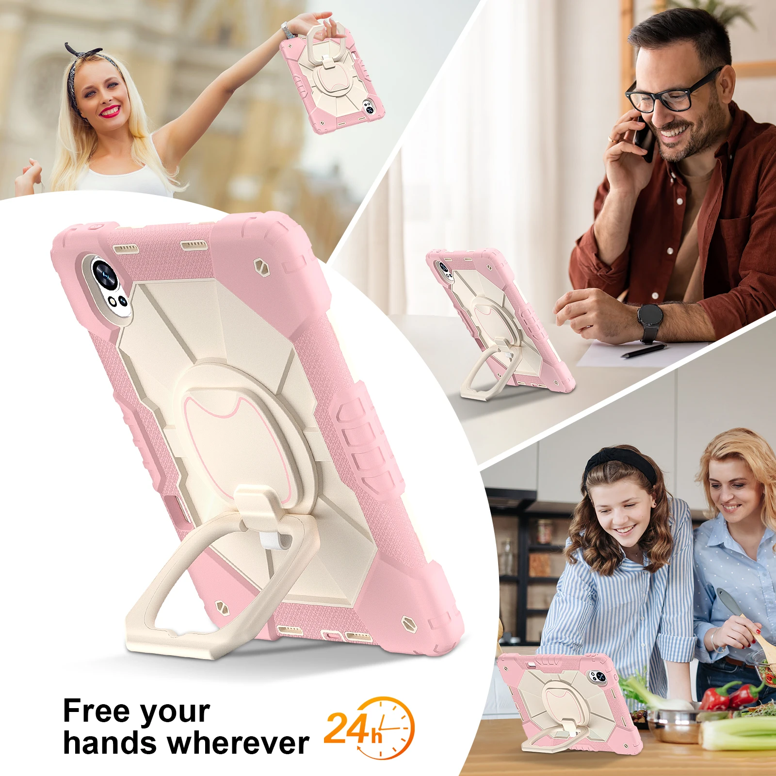 Rotating Stand Armor Case with Handle Grip and Shoulder Strap - Heavy Duty Universal Tablet Cover