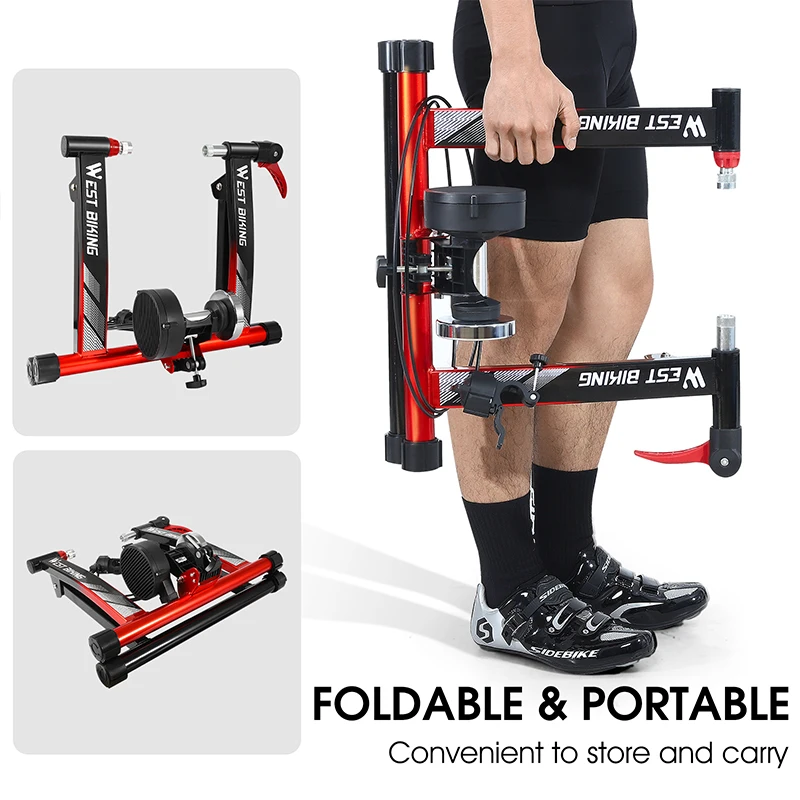 WEST BIKING-Entrenador de bicicleta de ejercicio para interiores, resistencia magnética de 6 velocidades para ciclismo de montaña o carretera,