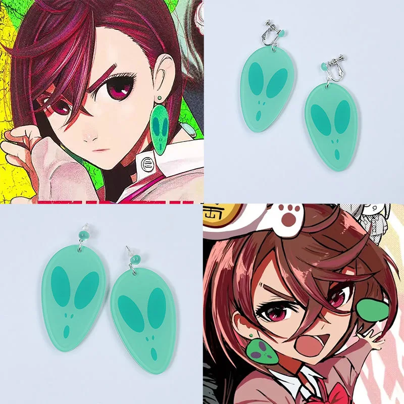 Anime DAN DA DAN Momo Ayase Cosplay Earring Alien Blue Green Long Earclips Earwear Eardrop Women Jewelry Accessories Prop
