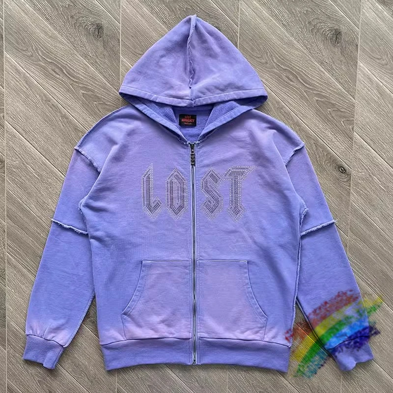 

Lost intricacy Lavender Zip Up Patchwork Hoodie Men Women Best Quality Vintage Purple Oversize Hooded