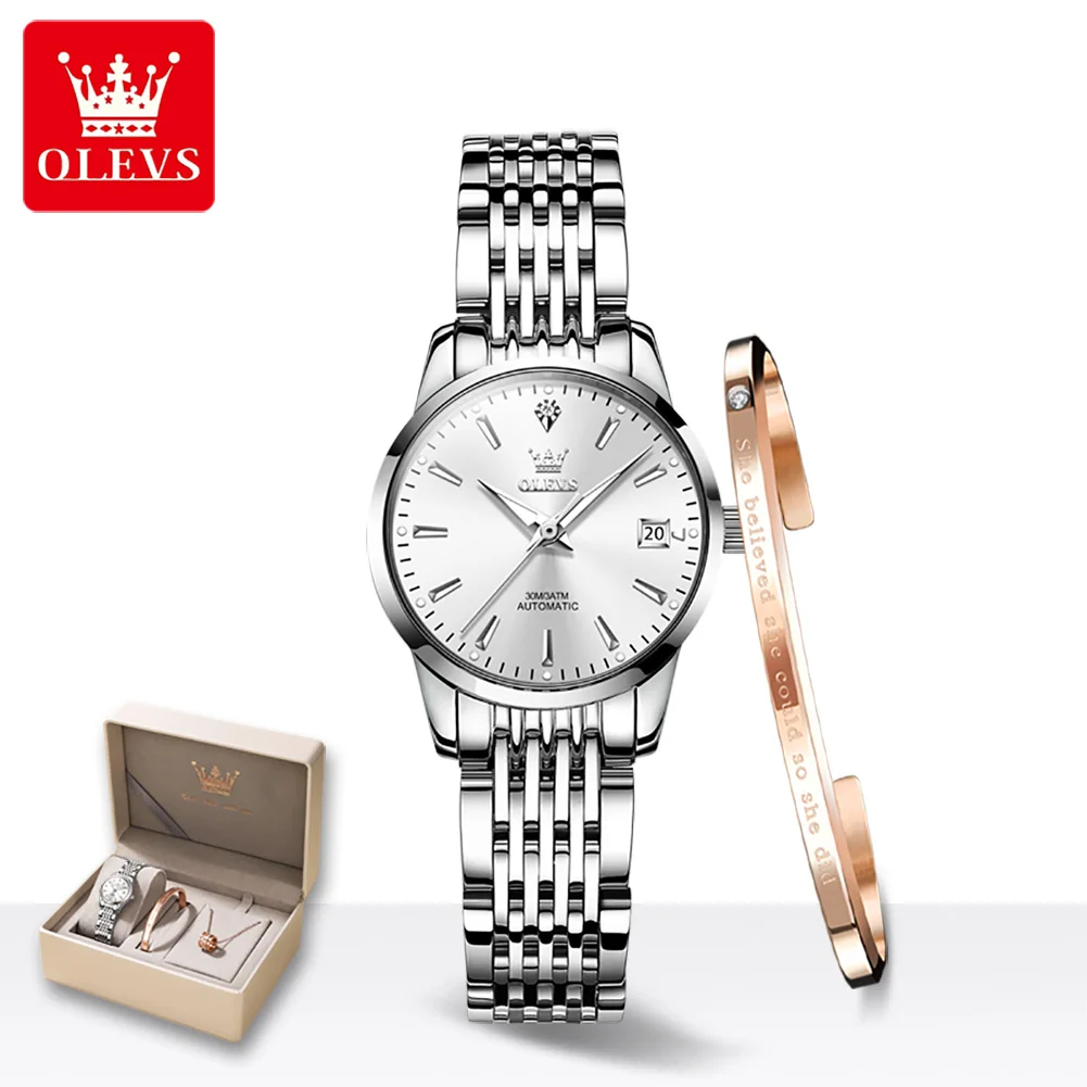 Orologio Uomo OLEVS Meccanico A Carica Automatica - Acciaio Inox, Impermeabile, Quadrante Con Numeri Romani E Fase Lunare