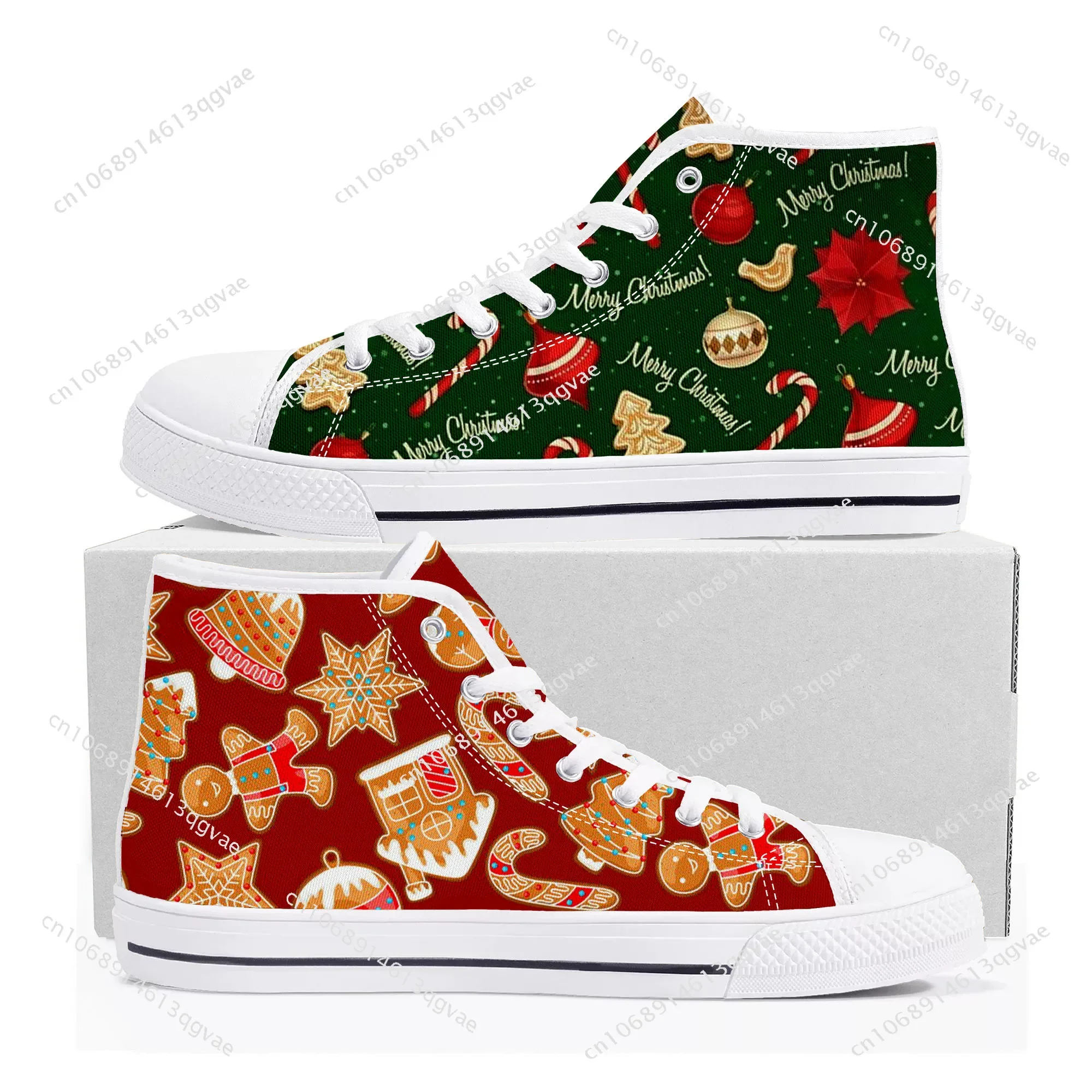 New Christmas High Top High Quality Sneakers Mens Womens Teenager Canvas Sneaker Casual Couple Shoes Custom Made Shoe White