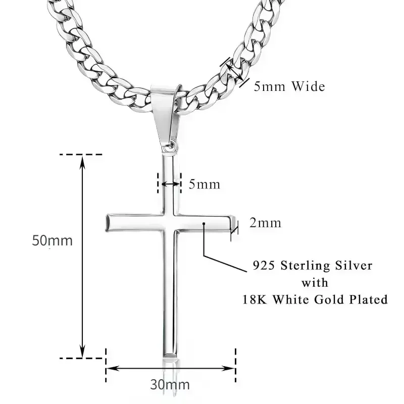 925 Sterling Silver Cross Necklace for Men Women 5mm Stainless Steel Durable Cuban Crucifix Pendant Necklace Jewelry pendant necklace silver necklace silver pendant