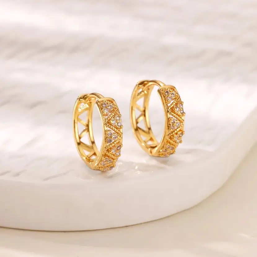 Zircon Geometric Crown Earrings Waterproof