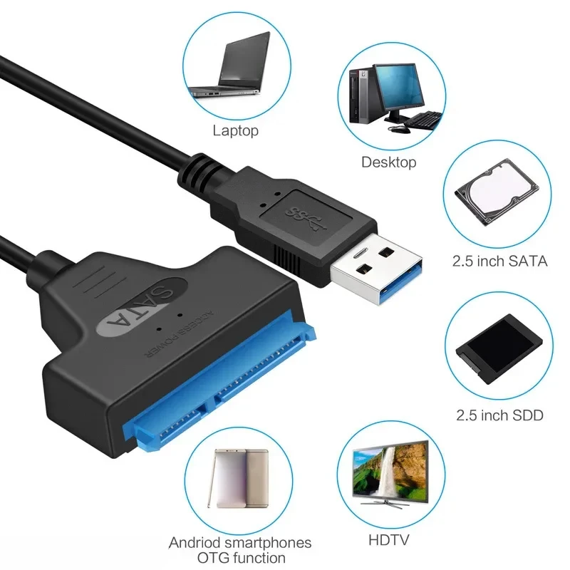 SATA To USB 3.0 / 2.0 Cable Adapter For 2.5 Inch External HDD SSD Hard Drive SATA 3 22 Pin Up to 6 Gbp