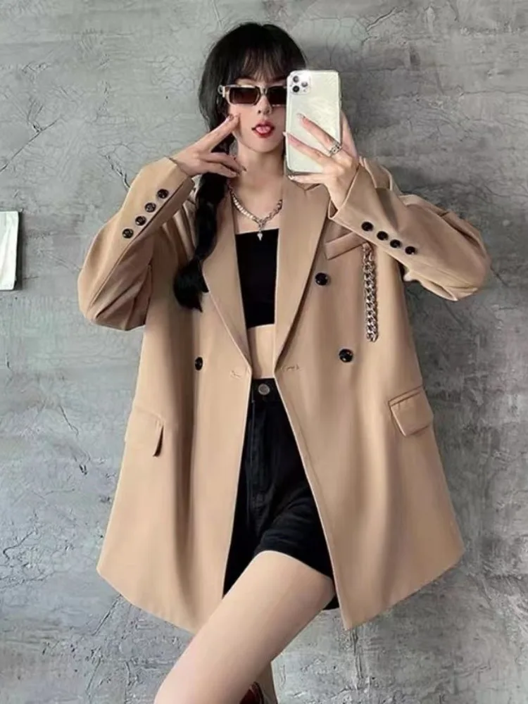 

Blazer Women Elegant Fashion Long Sleeve Chic Casual Lapel Simple All-match Daily Solid Color Office Lady Clothing Coats