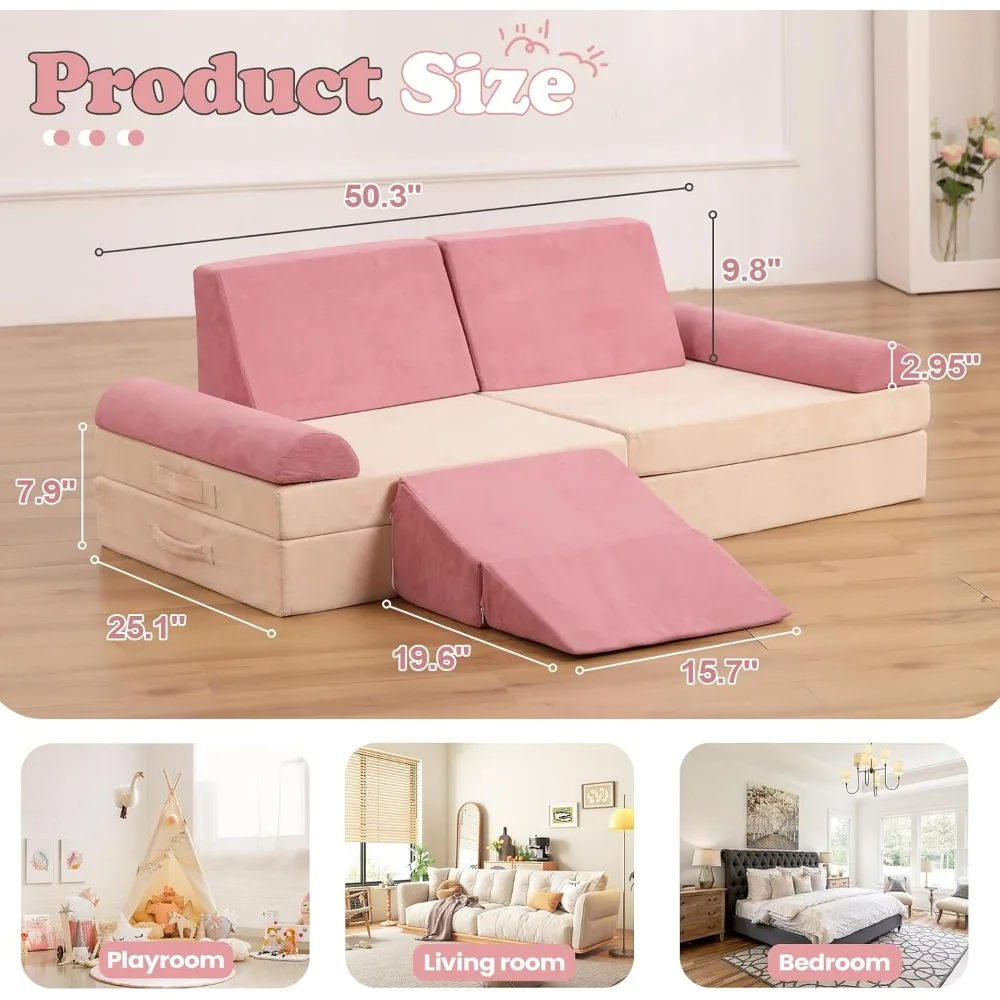 Kids Couch, Play Couch Sofa for Kids Imaginative Furniture Play Set for Creative Kids, Couch Sofa Foam Play Couch Indoor Outdoor 5