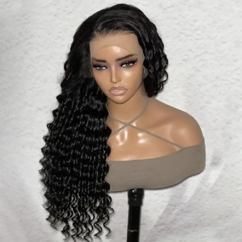 

Natural Black Soft 180Density 26Inch Long Kinky Curly Lace Front Wig For Women BabyHair Heat Resistant Glueless Preplucked Daily