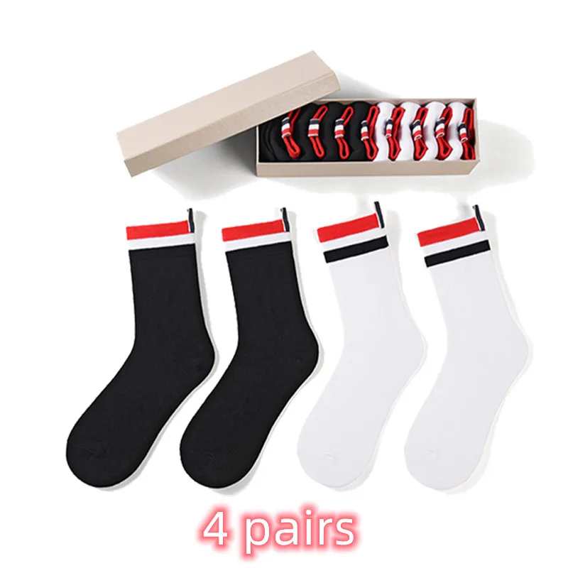 

TB THOM Men's Socks Ins 4 Pairs Luxury Brand RWB Stripes Crew Socks Women's Wholesale Casual Street Fashion Harajuku Stocking