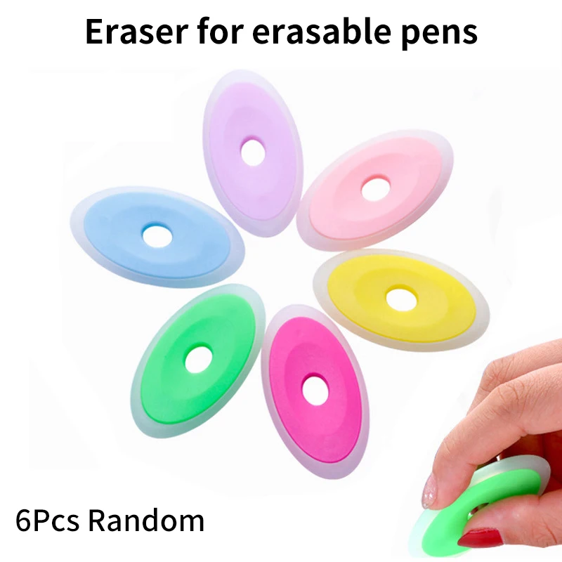 

6pcs Neutral Erasable Pen Special Rubber Color Oval Eraser Supplies School Office Stationery