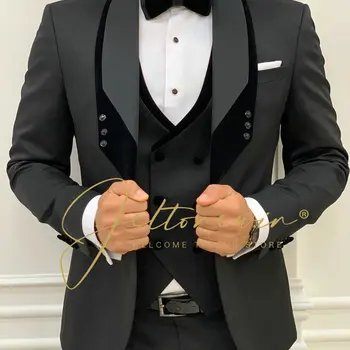 Homme Mariage 남성용 블랙 슬림핏 정장, 3 피스 신랑 웨딩 정장, 턱시도 2022 최신 코트 바지 디자인