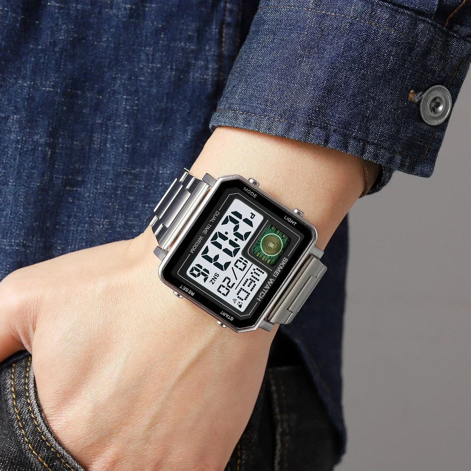 SKMEI 2033 الفولاذ المقاوم للصدأ ساعة رقمية إضاءة...