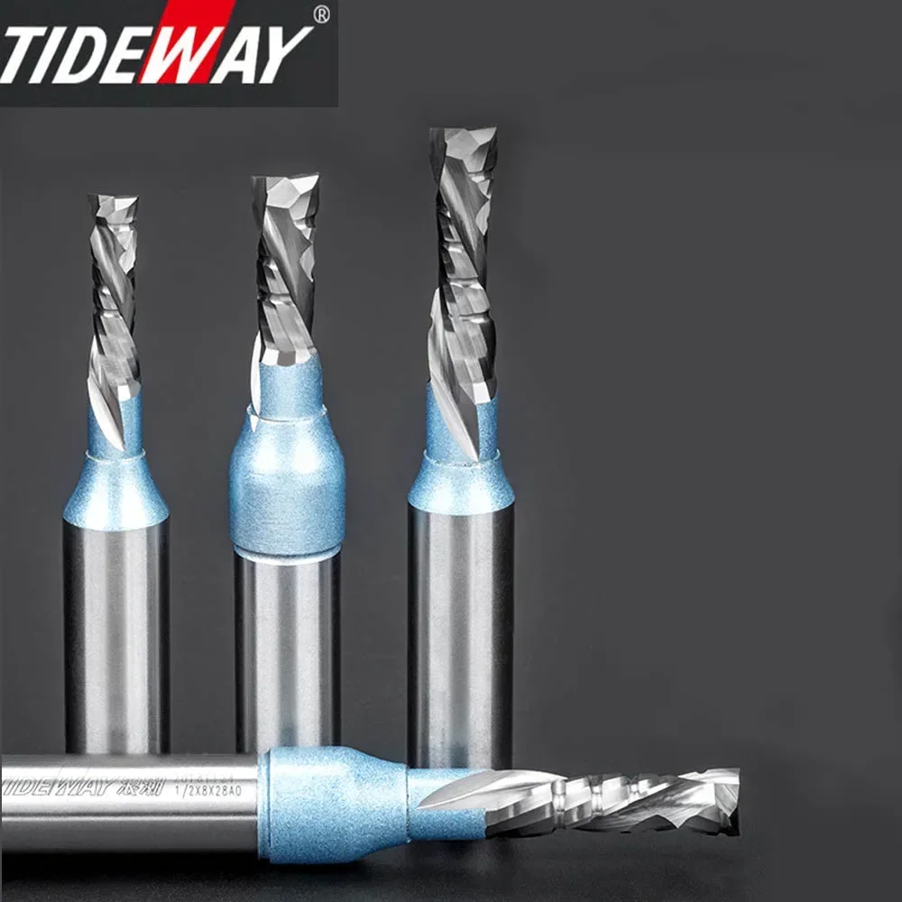 Tideway 목공 TCT 직선 압축 라우터 비트 이중 베니어 커터 조각 슬롯 트리밍 업 다운 밀링 커터