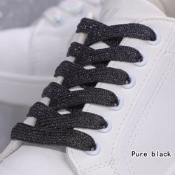 Vibrant Glitter Metallic Shoelaces - White, Gold, and Silver Flat Laces for Sneakers and Sports Shoes (Pure black)