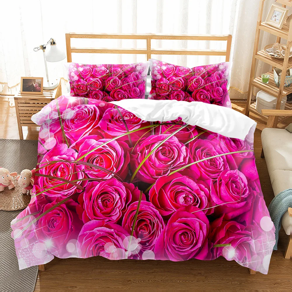 

Pink Rose Duvet Cover Rose Twin Bedding Set for Valentine's Day Mother's Day Flower Theme Double Twin King Polyester Quilt Cover