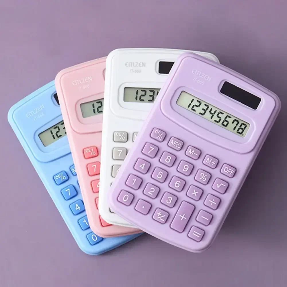 Small Solar Calculator Portable Calculator Cute 8 Digits LCD Electronic Home Office Calculator for Kid Primary School Calculator